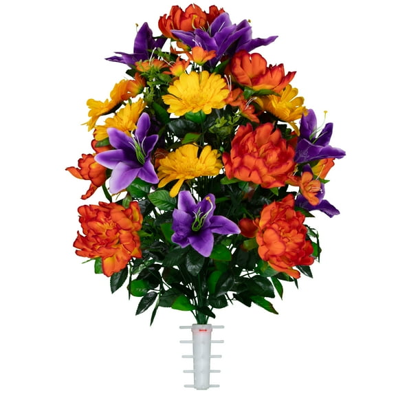 Sympathy Silks Artificial Cemetery Flowers – Peony, Lily & Daisy Bouquet