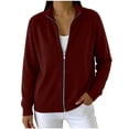thumbnail image 3 of MLCDZ Women's Zip up Sweatshirt Jacket Long Sleeves Collar Hoodless Casual Loose Lightweight Outdoor Activities Running Coat with Pockets, 3 of 9