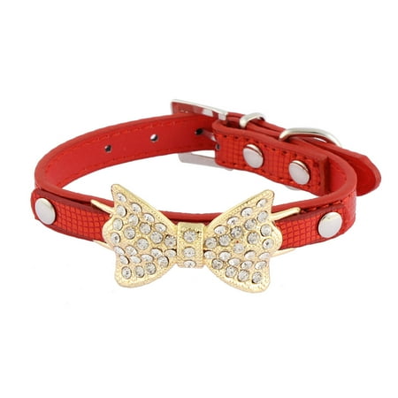 Alligator Pattern Bow Detail Rhinestone Decor Pet Dog Kitty Collar 21.5-28cm Red