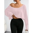 thumbnail image 3 of Womens Casual Solid Color Batwing Sleeve T-Shirt Cropped Summer Blouse For Women, 3 of 5