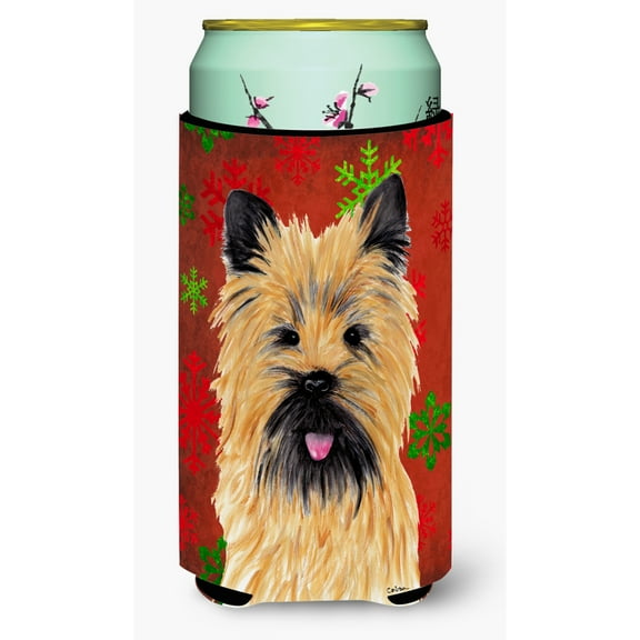 Cairn Terrier Red and Green Snowflakes Holiday Christmas Tall Boy Hugger