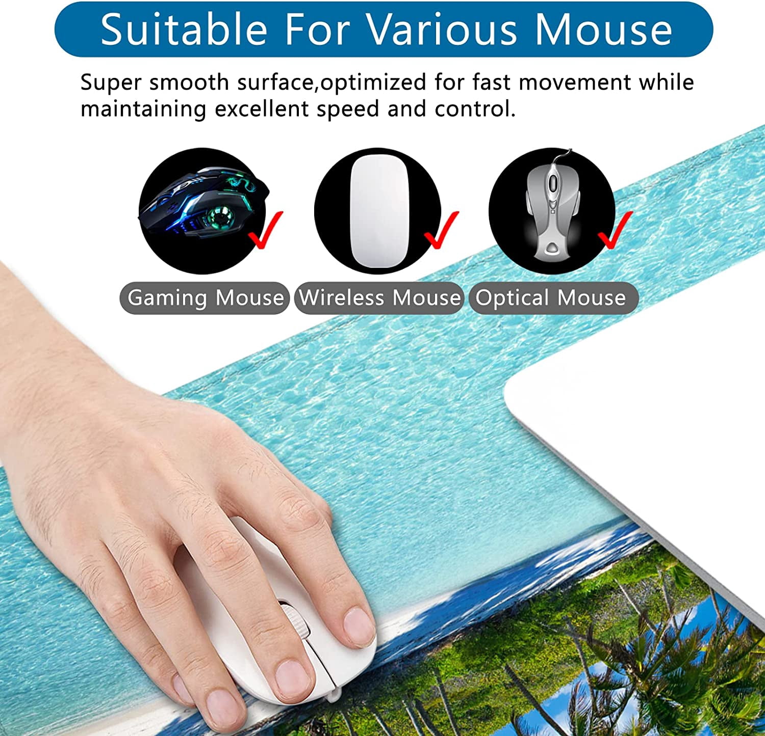 Beach Mouse Pad Ocean Theme Large Gaming Mouse Pad XXL 35x15.7x0.12 inch Large Mouse Pad for Desk with Personalized Design for Laptop, Computer PC (Beach -3)