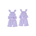 thumbnail image 2 of BemeyourBBs Toddler Baby Girls Summer Clothes Cotton Linen 2 Pieces Outfit Cute Bow Print Flying Sleeve Smocked Tank Tops with Ruffle Shorts Set, 2 of 9