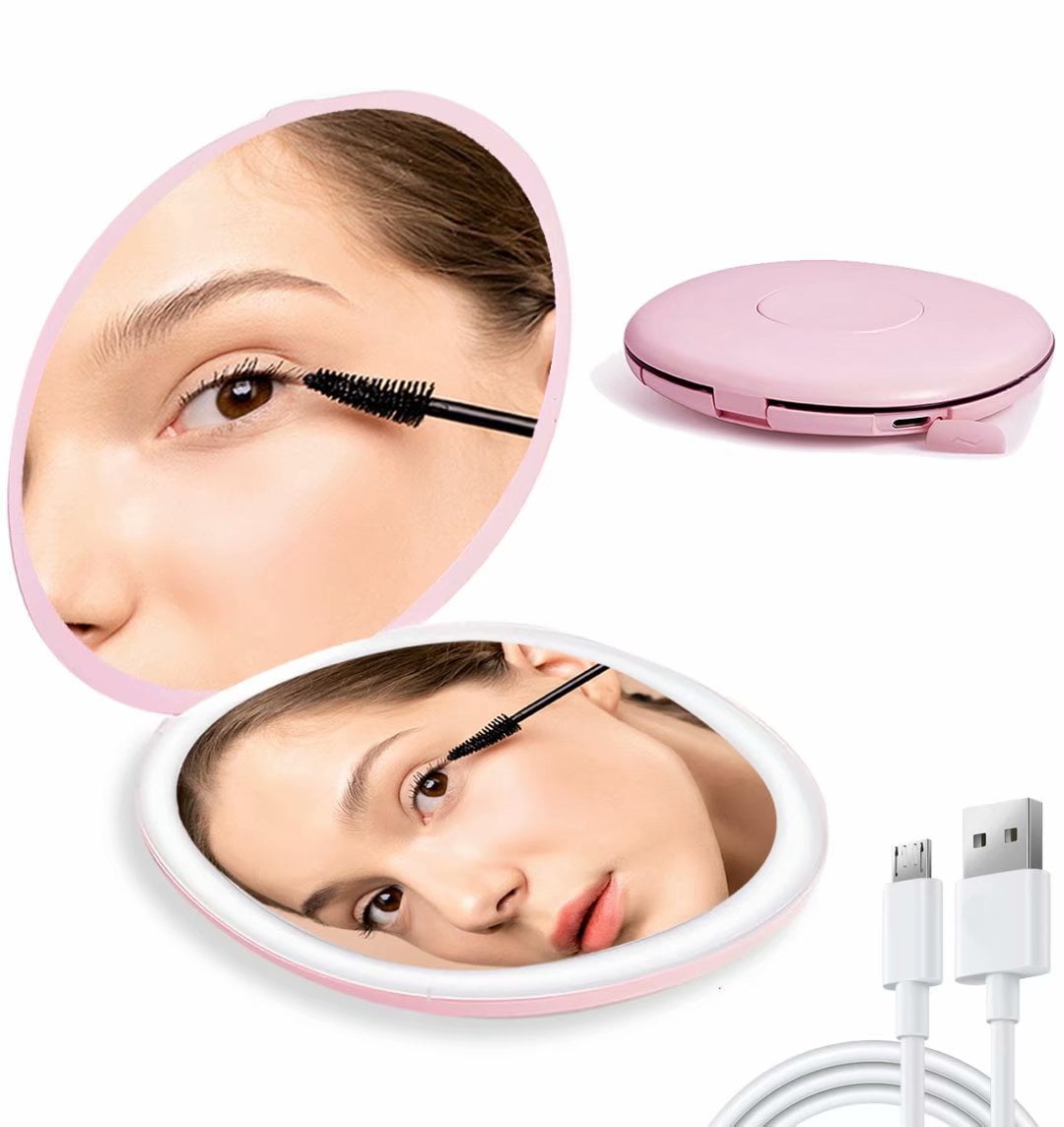 Dual Power Supply. Touch Sensor Dimming Mysmir Lighted Makeup Vanity Mirror with 5X Magnifying Mirror,LED Mirror with Shelf and Small Lighted Wall Hanging Mirror