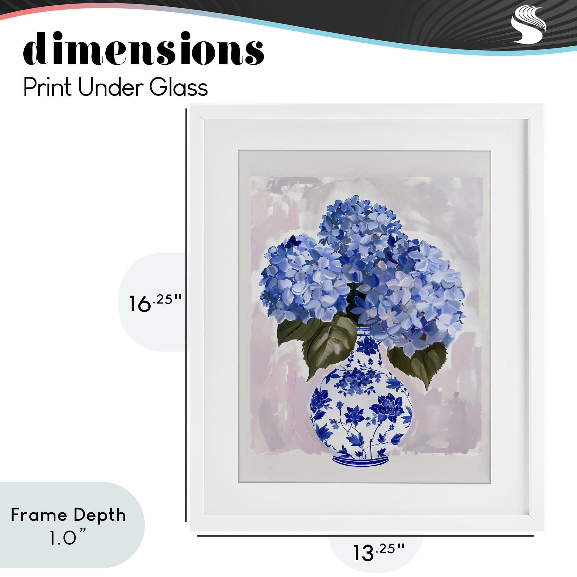 Stupell Industries Blue Hydrangea in Porcelain Vase White Framed Print Under Glass, design by The Prints Vibe