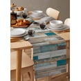 thumbnail image 6 of ERUNPONLY Turquoise Brown Table Runner - 70 Inch Long Vintage Country Ombre Wooden Grain Cotton and Linen Blended Dress Scarves Farmhouse Table Runner for Kitchen Dining, Coffee Table, 13"x70", 6 of 8