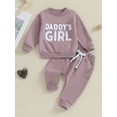 thumbnail image 2 of Suealasg Toddler Baby Girl 2Pcs Fall Pants Set 3M 6M 12M 18M 24M 2T 3T Kids Girl Fuzzy Letter Embroidery Long Sleeve Sweatshirt + Pants Set Newborn Girl Casual Autumn Clothing, 2 of 8