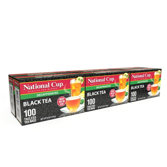 National Cup Decaffeinated Tea, Black Tea Blend, Tea Bags, 100 Count, Pack of 6