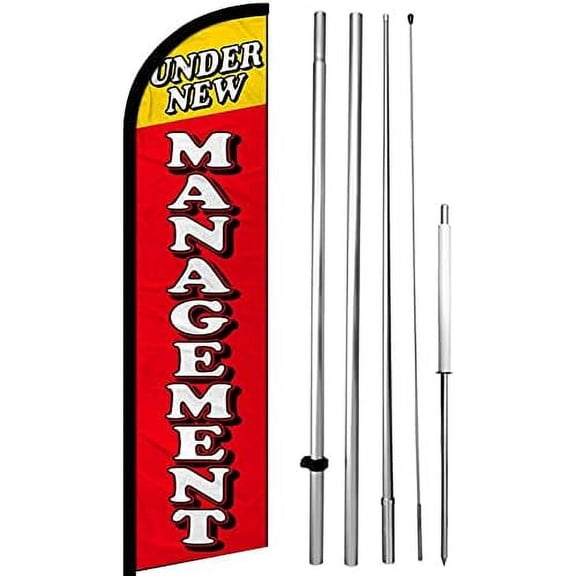 UNDER NEW MANAGEMENT - Windless Swooper Flag Feather Banner Sign 15 ft Tall Pole Spike Kit rf-h
