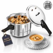 WantJoin 6-Quart Aluminum Stovetop Pressure Cooker with Steamer Rack, 8 Safety Features, Gas and Induction Compatible, Silver