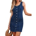 thumbnail image 1 of Vestidos para Mujer, Sin Mangas, Elásticos, Vaqueros, Verano, Informales, Estilo Occidental, Cortos, con Botones y Bolsillo de Azul Oscuro S, 1 of 8