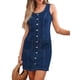 thumbnail image 1 of Vestidos para Mujer, Sin Mangas, Elásticos, Vaqueros, Verano, Informales, Estilo Occidental, Cortos, con Botones y Bolsillo de Azul Oscuro S, 1 of 8