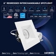 thumbnail image 7 of LUXRITE 6 In. LED Regressed Light with Square White Trim, 22W, 1800LM, 5CCT, 38 Beam, Dimmable, Twist-N-Lock CRI90 ETL, 7 of 7