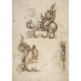 thumbnail image 2 of Moncalvo (Guglielmo Caccia) 18x24 Black Ornate Framed Double Matted Museum Art Print Titled: Designs for Ornamental Motifs and for a Herm Supporting a Chimney Piece (1568-1625), 2 of 5