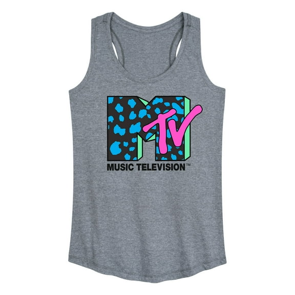 MTV - Fluorescent Leopard Print MTV Logo - Women's Racerback Tank