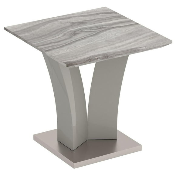 Table d'appoint contemporaine en similimarbre et acier inoxydable – grise