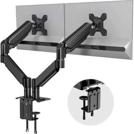 Dual Monitor Stand for Desk-Monitor Arms for 2 Monitors with C Clamp, Grommet Mounting Base for 13-32 Inch Computer Screens - Full Adjustable Monitor Mount Swivel Each Arm Holds 19.8lbs