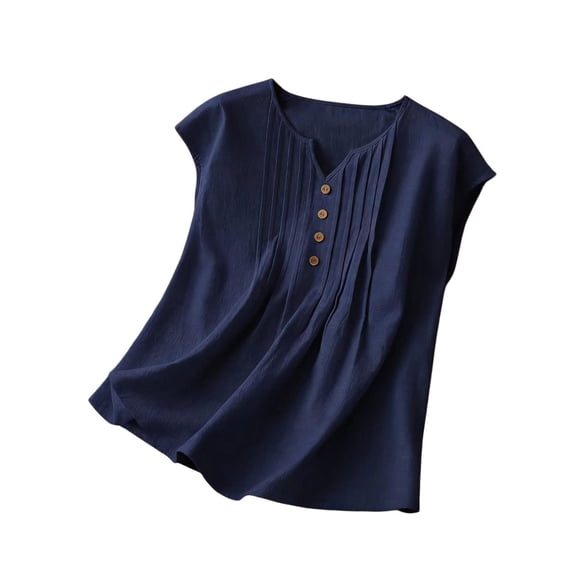 Gbobgt Women's Linen Tank Tops Sleeveless V Neck Casual Loose Fit Breathable Lightweight Summer Tops Dark blue L