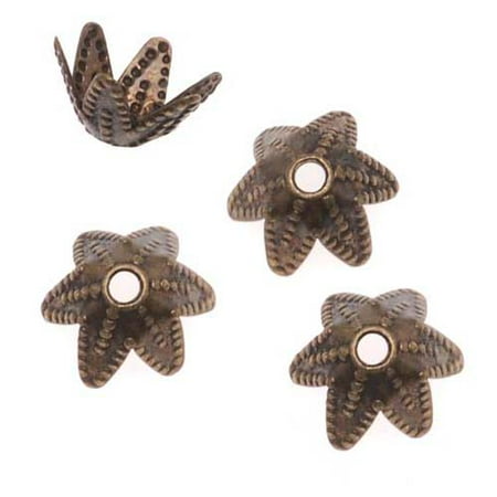 Antiqued Brass Ornate Pointed 6-Petal Bead Caps 7mm (50)