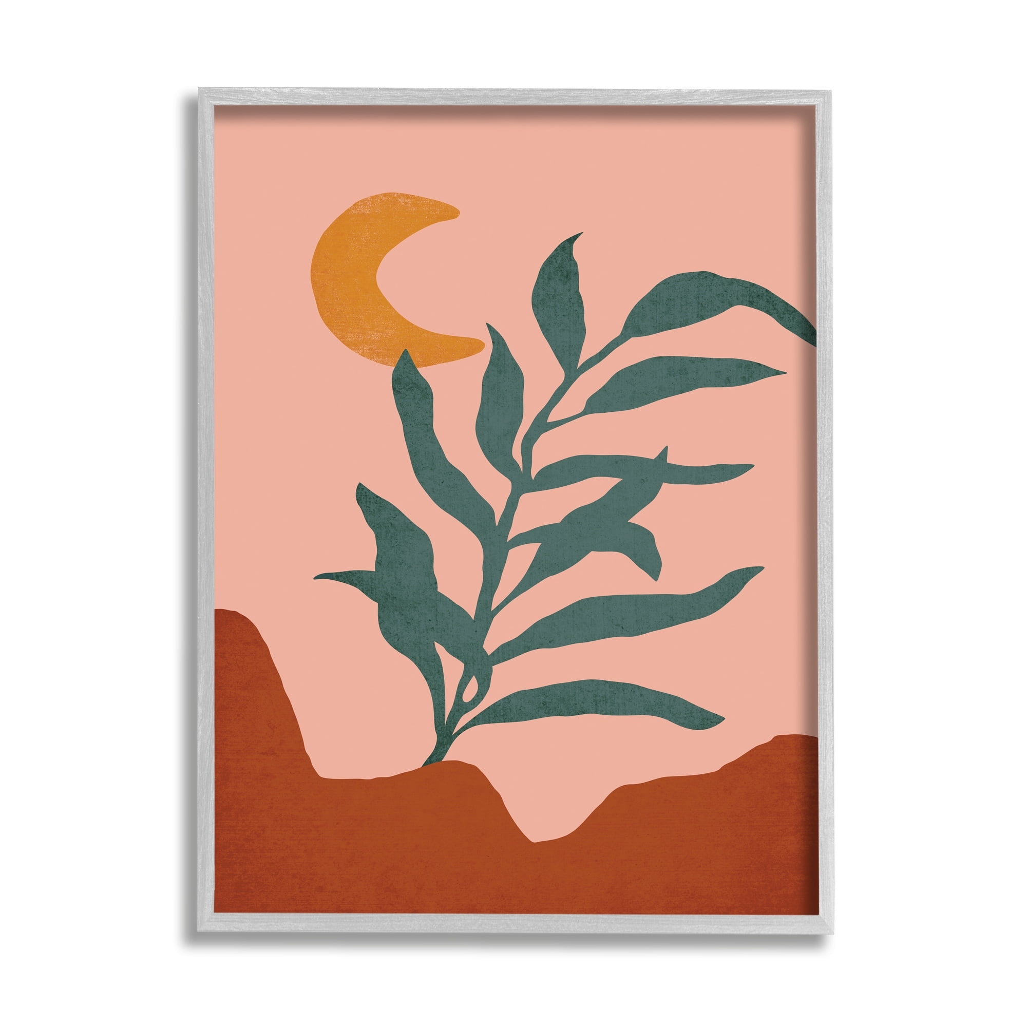 Stupell Industries Blooming Plant Leaf Pleasant Desert Crescent Moon Graphic Art Gray Framed Art Print Wall Art, Design by JJ Design House LLC