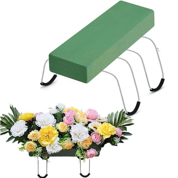 1 Pack Galvanized Gravestone Saddle,Happon Cemetery Headstone Saddle with Floral Foam,Headstone Flower Saddle Floral Tombstone Saddle for Grave Cemetery Headstones Tombstone Decoration