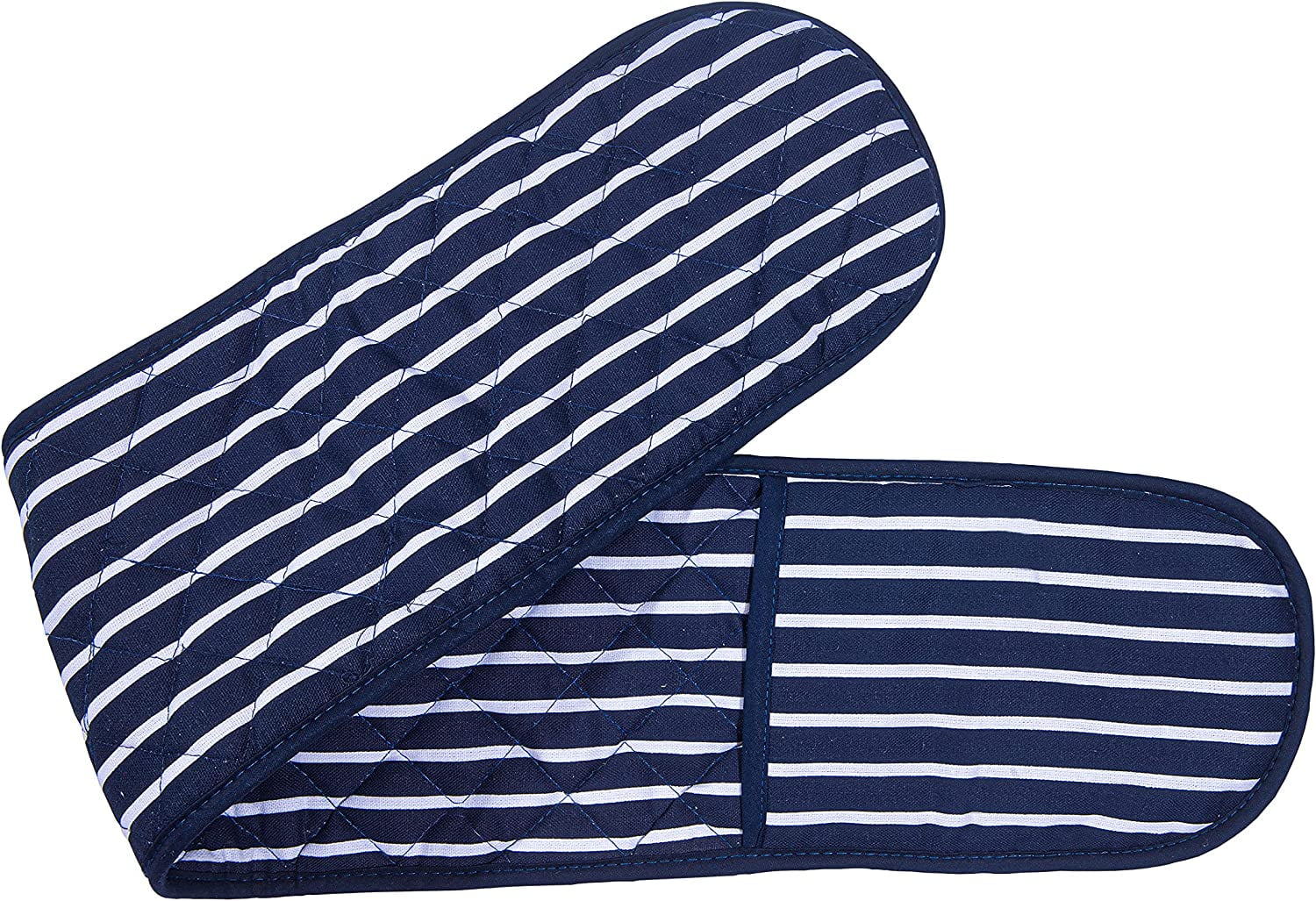 ZIMEL HOMES Butcher Stripe Double Oven Gloves Mitts Blue/White Quilted Cooking Pot Holder Heat Resistant 