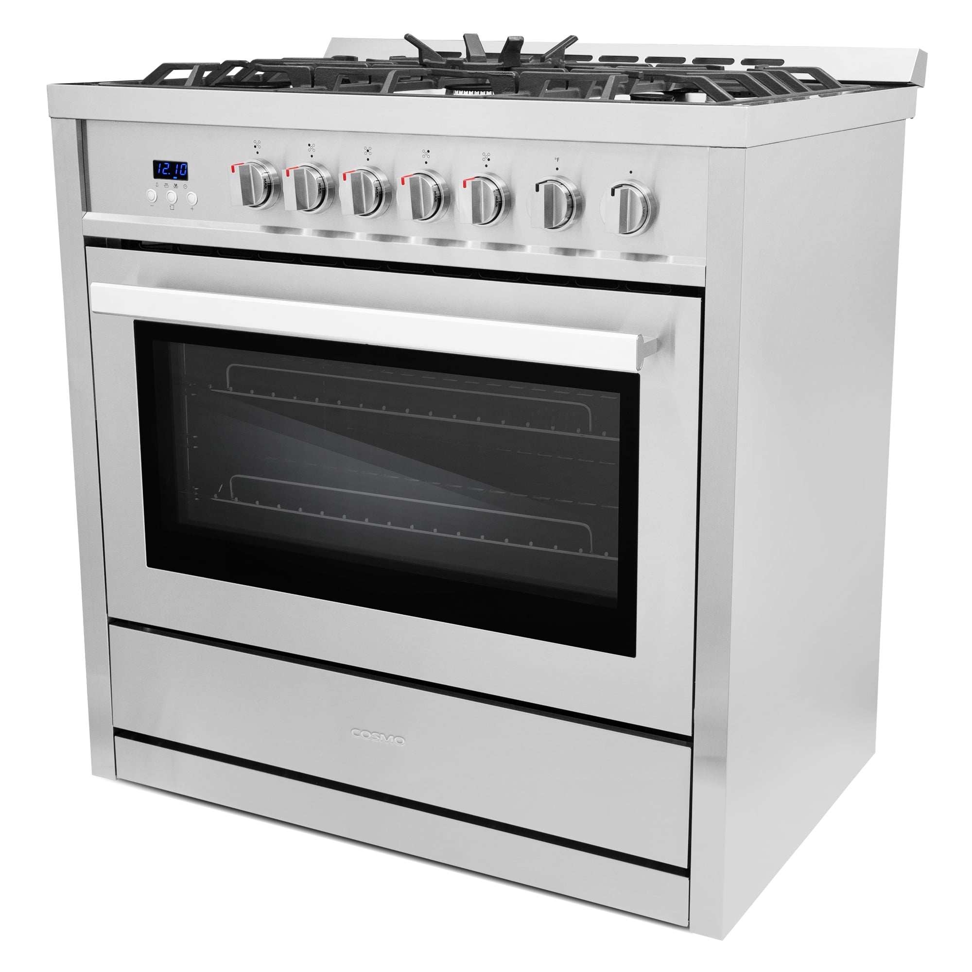 Cosmo 36 in. Nebula Collection 3.8 cu. ft. Gas Range, 5 Burners, Rapid Convection Oven, Cast Iron Grates in Stainless Steel