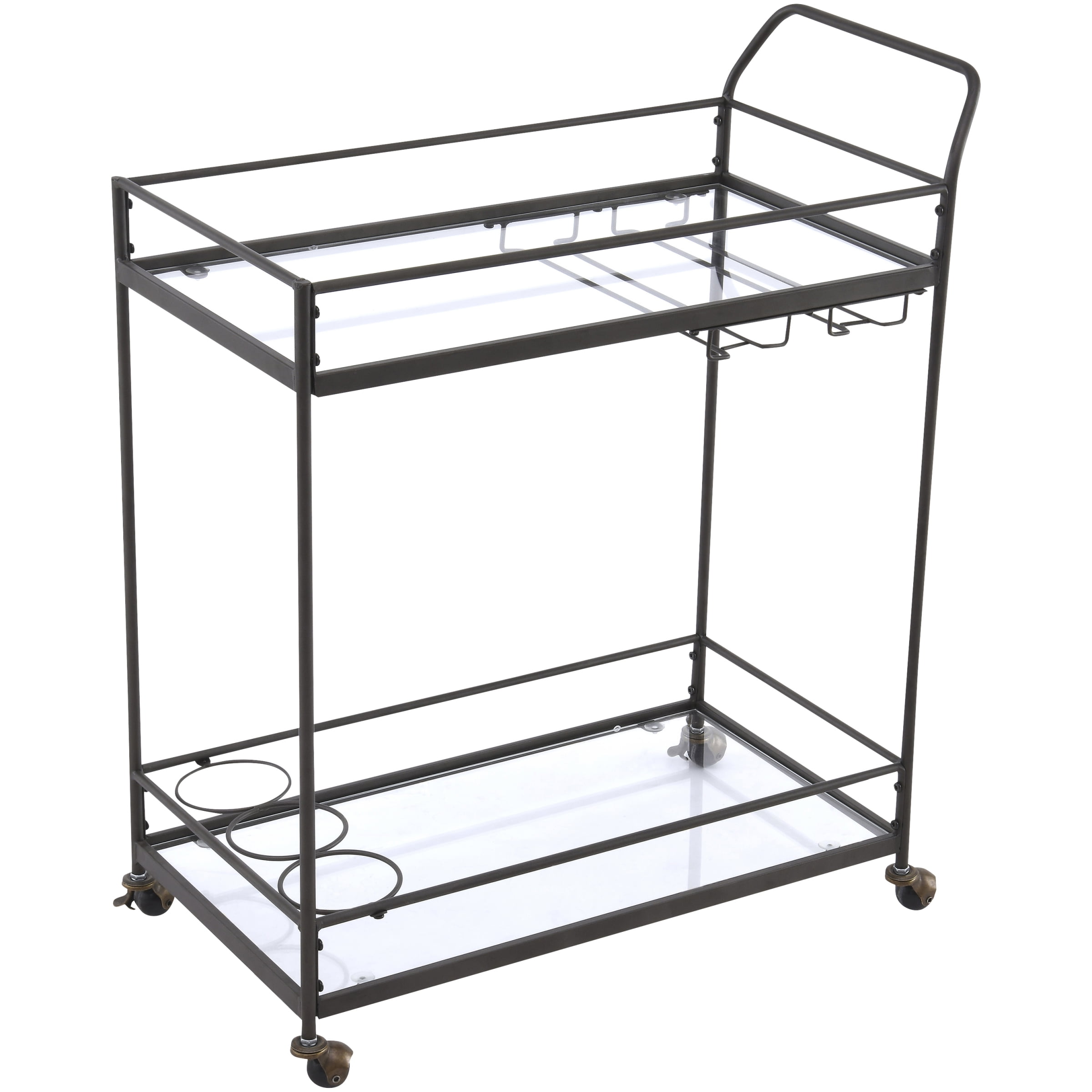 Mainstays Metal & Glass Serving Cart, Gunmetal with Wheels for Easy