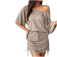 thumbnail image 2 of QUINDOS Summer Dresses for Women Sundress Casual Crew Neck Short Sleeve Party Dresses Solid Color Off the Shoulder Bandage Mini Knee High Dresses for Women, 2 of 6