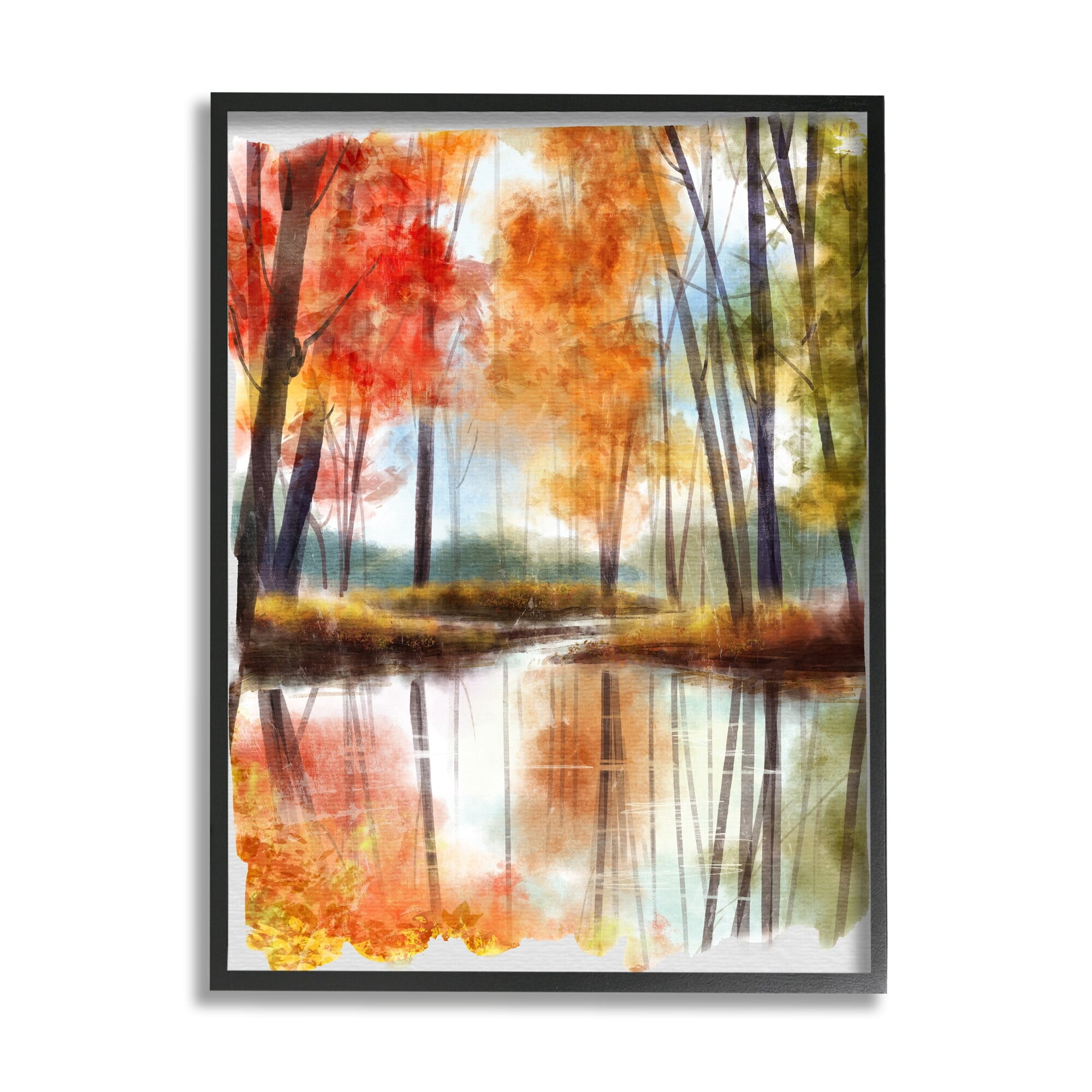 Stupell Industries Autumn Lake Reflection Open Meadow Fall Foliage Trees, 24 x 30,Design by Ziwei Li