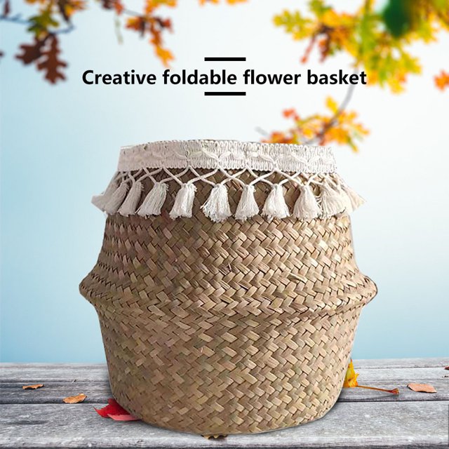 Organizador Cesta plegable para almacenamiento de algas, hecha a mano, maceta, florero, borla (M) Likrtyny Libre de BPA