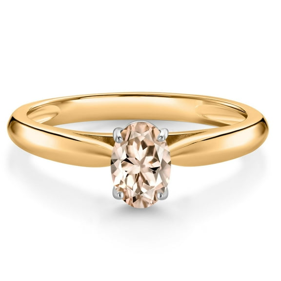 Gem Stone King 0.50 Cttw Oval Peach Morganite 10K Yellow and White Gold Solitaire Engagement Ring for Women | Gemstone Birthstone | Oval 6X4MM (Size 8)