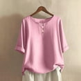 thumbnail image 2 of Women's 3/4 Sleeve Cotton Linen Jacquard Blouses Top T-Shirt, 2 of 5