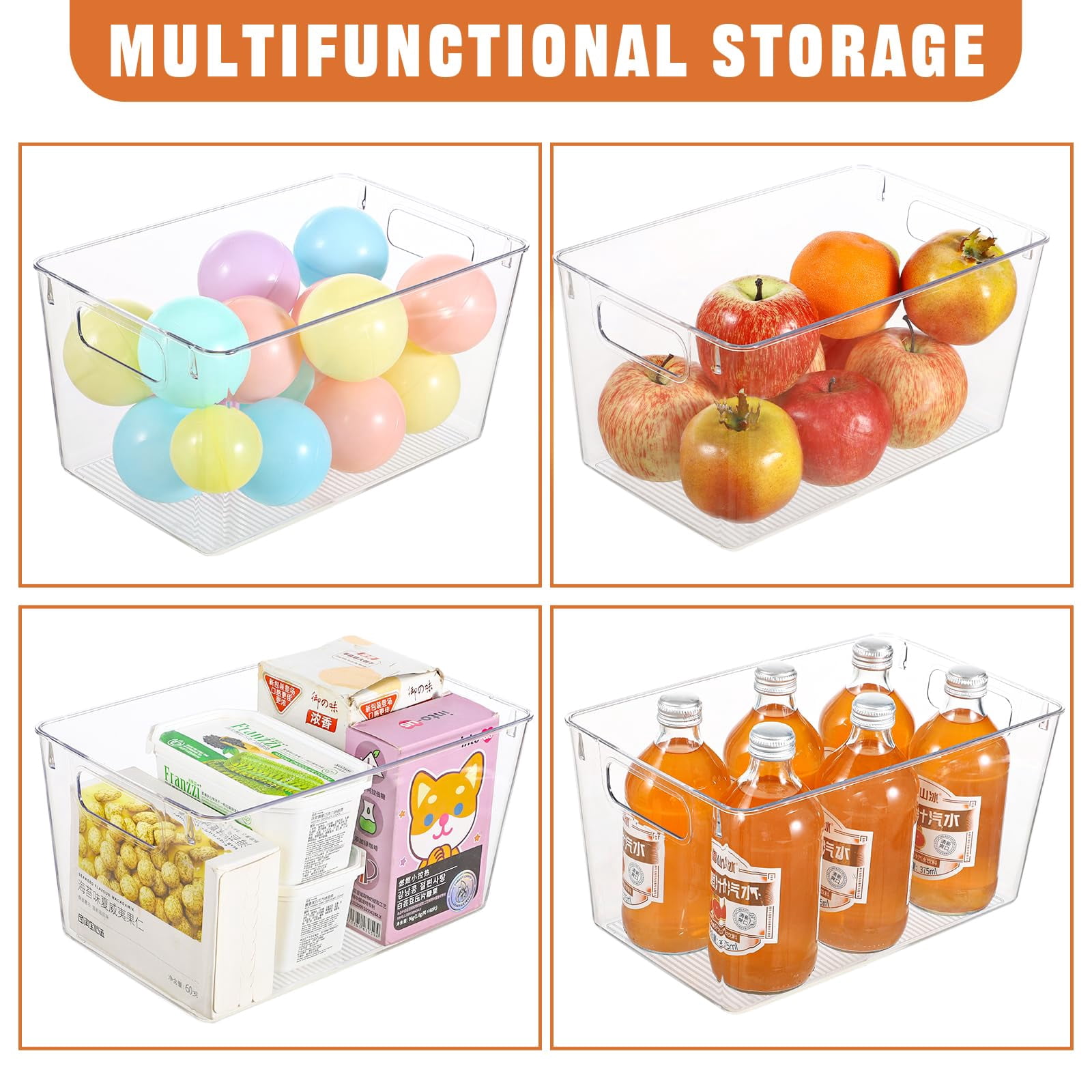 12 Pack Clear Plastic Pantry and Cabinet Storage Bins with Handles, Durable Acrylic Organizers for Fridge and Kitchen Shelves, Space-Saving Containers