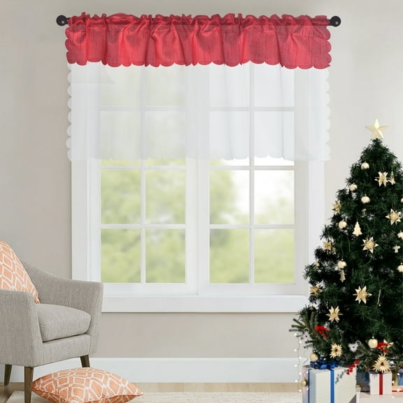 2 Panels Faux Silk Dual Color Splicing Sheer Window Valance for Kitchen, Café, Dining, and Bathroom, Rod Pocket Drapes