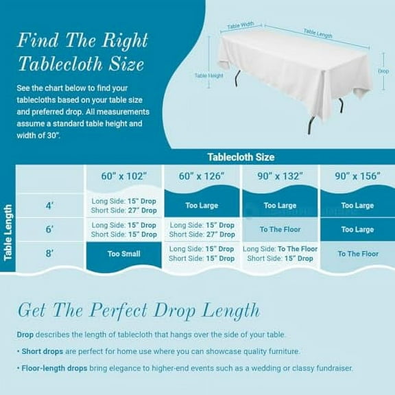 Sparkles Make It Special 10-pcs 90" x 156" Inch Rectangular Polyester Cloth Fabric Linen Tablecloth - Wedding Reception Restaurant Banquet Party - Machine Washable - White