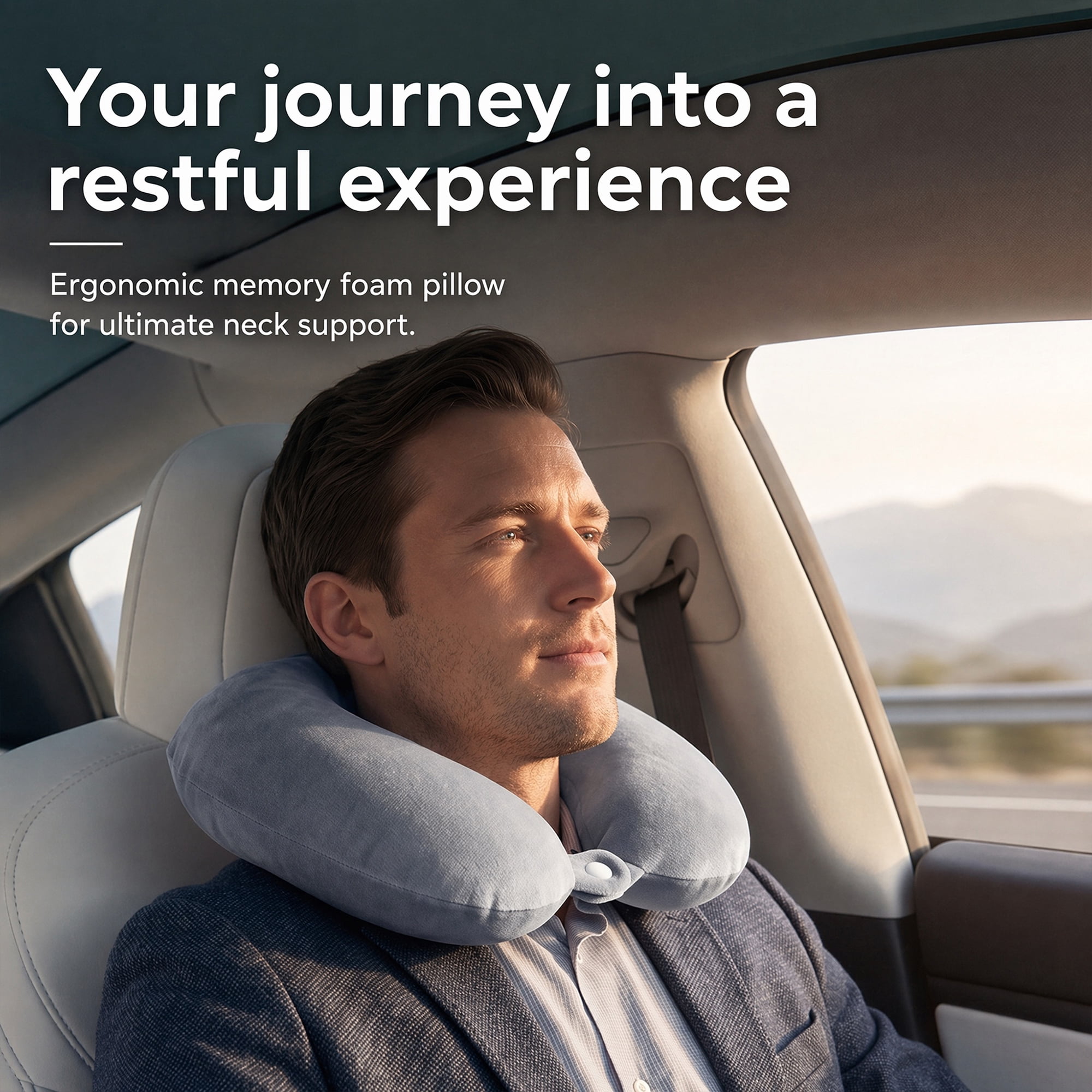Unique Bargains Memory Foam Travel U Shape Neck Pillow Snap Closure Light Gray 12"x12"x4"