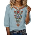 thumbnail image 5 of Guluxicc 3/4 Length Sleeve Womens Tops Summer Casual V Neck Cotton Linen T Shirts Boho Embroidery Blouse Comfy Loose Tunic Top, 5 of 8
