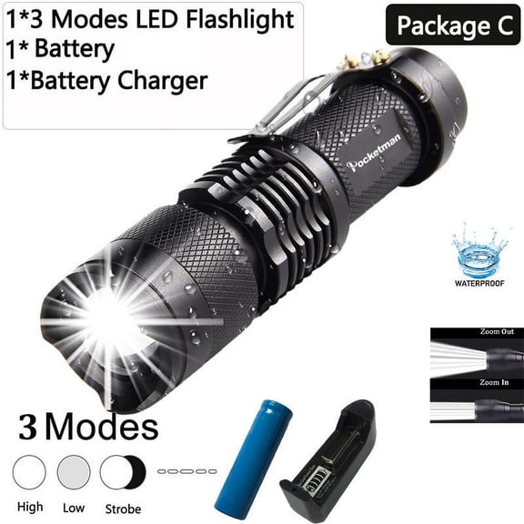 Mini High Power L2 LED Flashlight Waterproof Q5 LED Torch Adjustable Focus Zoom Flash Light Lamp Use 14500 or 18650 Battery