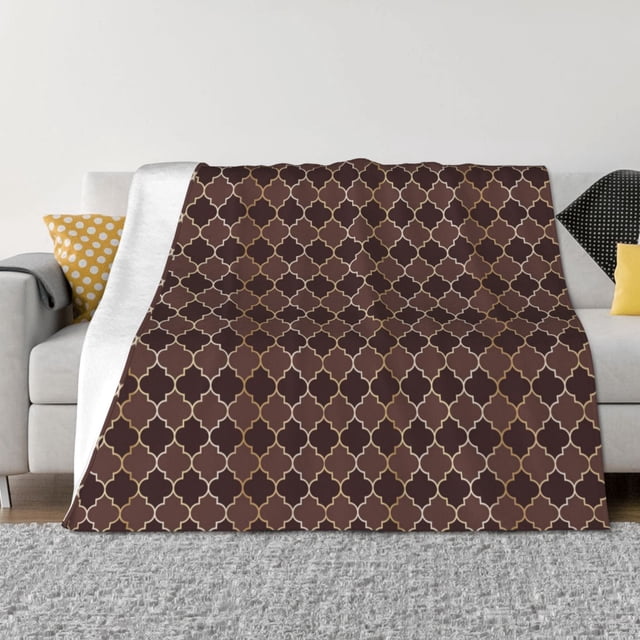 Fotbe Brown Gold Grid Manta de Franela con Estampado, Manta Ultrasuave para Cama, Sofá, Auto, Hipoalergénica y Antibolitas-50"x40"