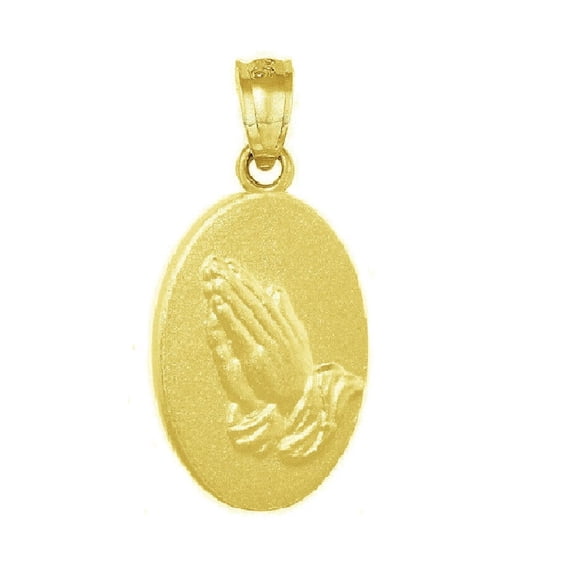 925 Sterling Silver Yellow Gold Plated 1mm Cable Chain Necklace w/ Praying Hands Pendant Charm