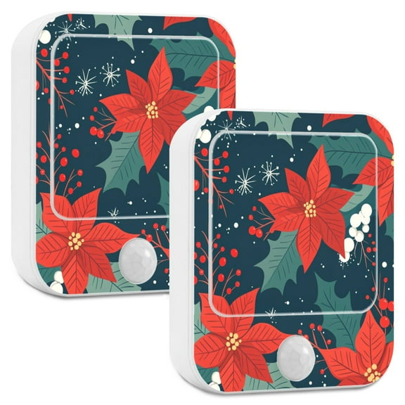 Yayeee 2-Pack Plug in LED Night Lights with Light Sensors Motion Detectors, Christmas Berries