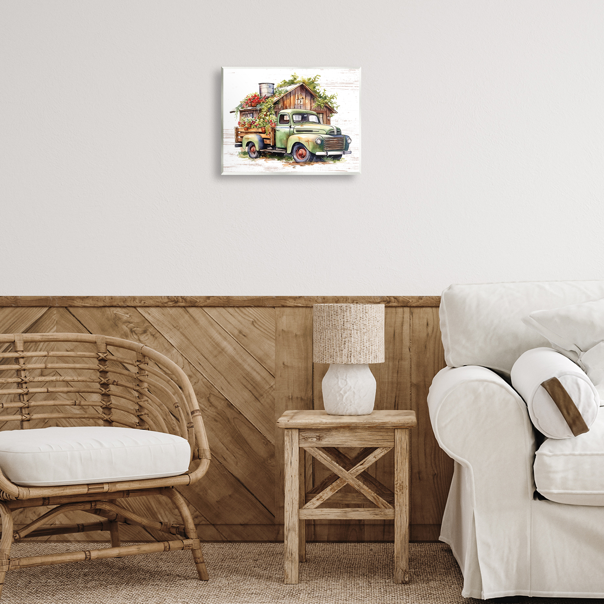 Stupell Industries Rustic Pickup with Greenery Transportation Painting Unframed Art Print Wall Art, 14 x 11