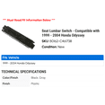 thumbnail image 2 of Seat Lumbar Switch - Compatible with 1999 - 2004 Honda Odyssey 2000 2001 2002 2003, 2 of 2