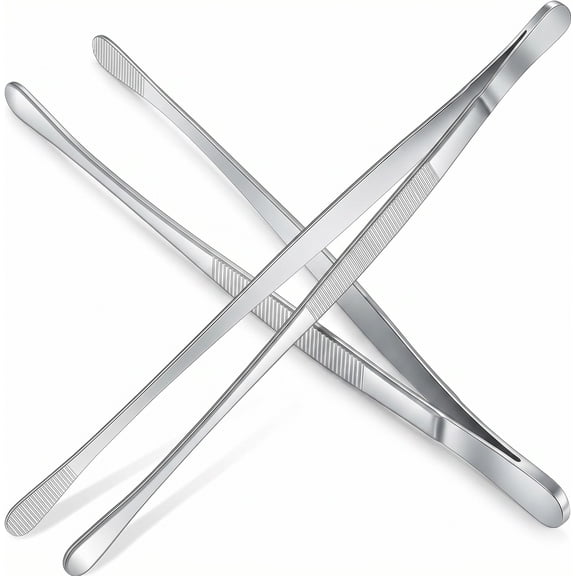 BlinkLLX 2 Pieces 12 Inch Tweezer Tongs Extra-long Kitchen Stainless Steel Cooking Tweezers with Round Tip Cooking Tongs for Grill, BBQ, Pasta