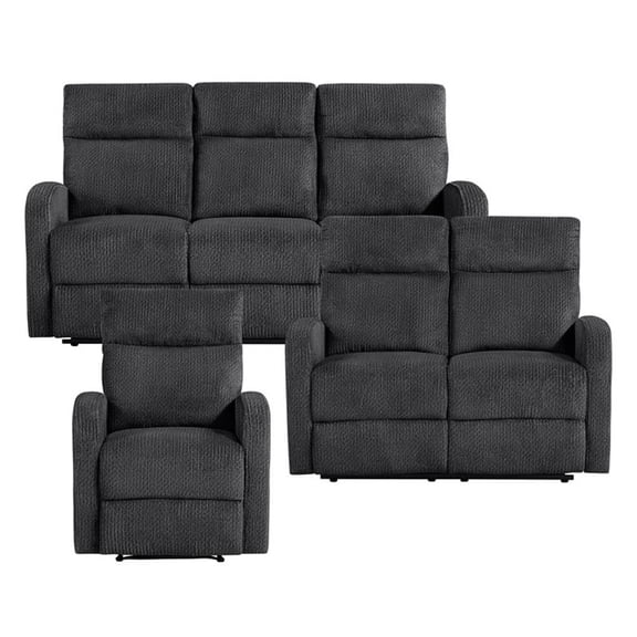 Pemberly Row Dark Gray Microfiber 3-Piece Reclining Sofa Loveseat & Chair Set
