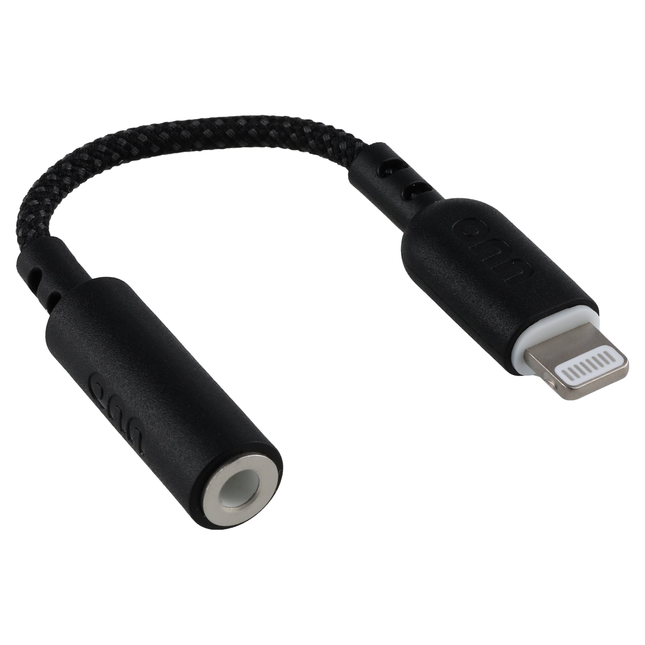 onn Braided Lightning to 3.5mm Aux Adapter, Black