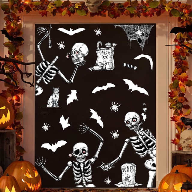 Fiudx Ofertas relámpago Pegatinas de pared para decoración de Halloween, pegatinas de calaveras, pegatinas de arañas y esqueletos aterradores para Halloween