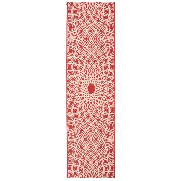 SAFAVIEH Courtyard Thane Abstract Indoor/Outdoor Runner Rug, Red/Beige, 2'3" x 8'