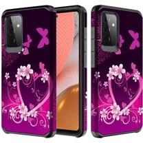 For Samsung Galaxy A52 Case w[Tempered Glass Screen Protector] Cute Girls Women Glitter Protective Phone Cover Cases - Hot Pink Heart